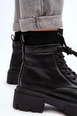 Trapery Botki Damskie Ze Skarpetą Czarne Rivella