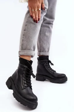 Trapery Botki Damskie Ze Skarpetą Czarne Rivella