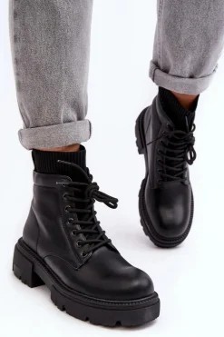 Trapery Botki Damskie Ze Skarpetą Czarne Rivella