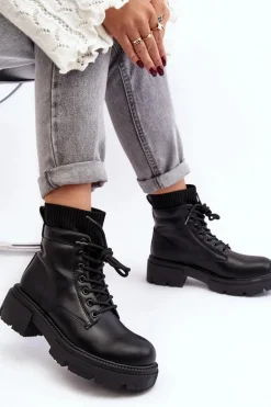 Trapery Botki Damskie Ze Skarpetą Czarne Rivella