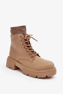 Trapery Botki Damskie Ze Skarpetą Beżowe Rivella