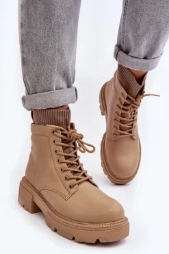 Trapery Botki Damskie Ze Skarpetą Beżowe Rivella