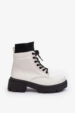 Trapery Botki Damskie Ze Skarpetą Biało-Czarne Rivella