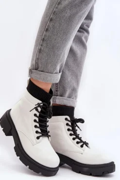 Trapery Botki Damskie Ze Skarpetą Biało-Czarne Rivella