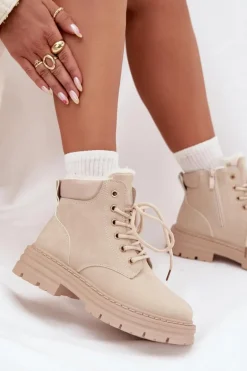 Trapery Damskie Ocieplane Futerkiem Na Zamek Jasnobeżowe Tharika