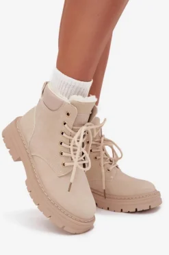 Trapery Damskie Ocieplane Futerkiem Na Zamek Jasnobeżowe Tharika