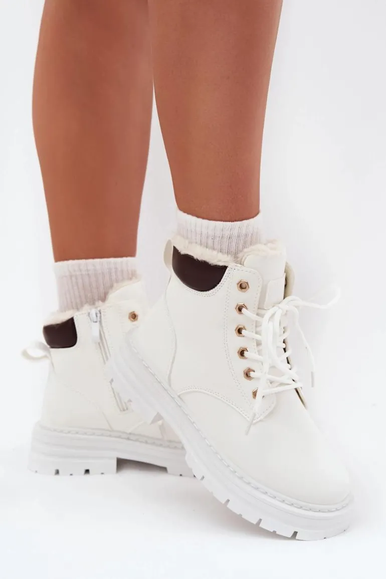 Trapery Damskie Ocieplane Futerkiem Na Zamek Białe Tharika