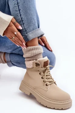 Trapery Damskie Skórzane Z Kożuchem Jasnobeżowe Lynnvia