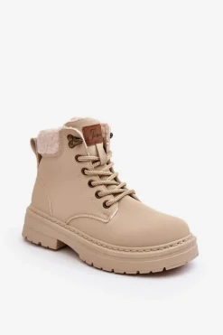 Trapery Damskie Skórzane Z Kożuchem Jasnobeżowe Lynnvia