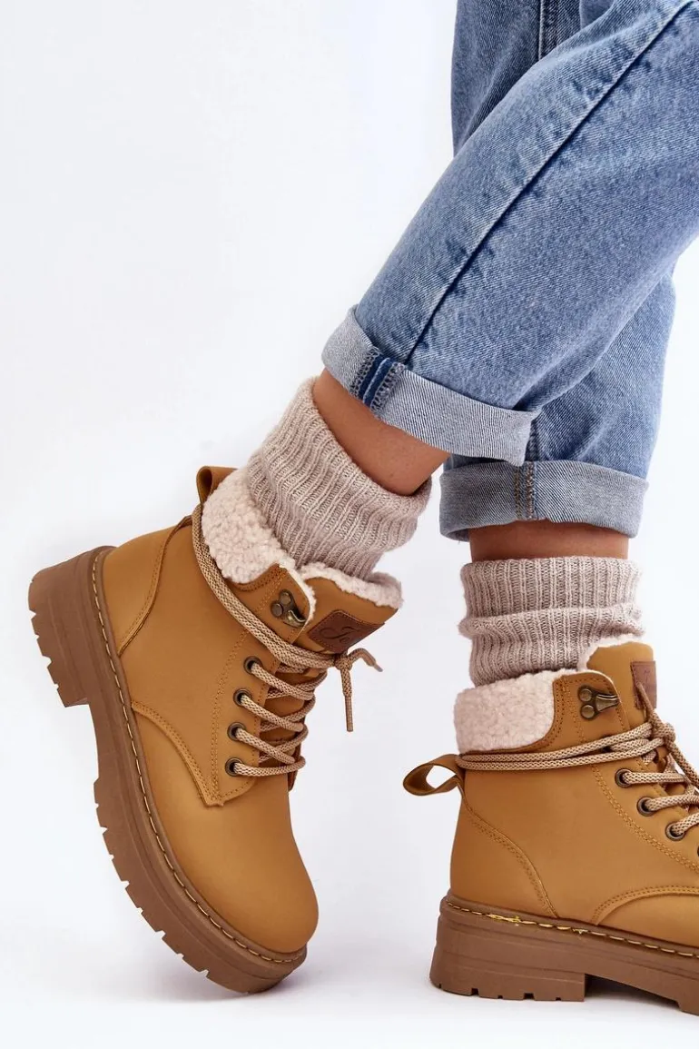 Trapery Damskie Skórzane Z Kożuchem Camel Lynnvia