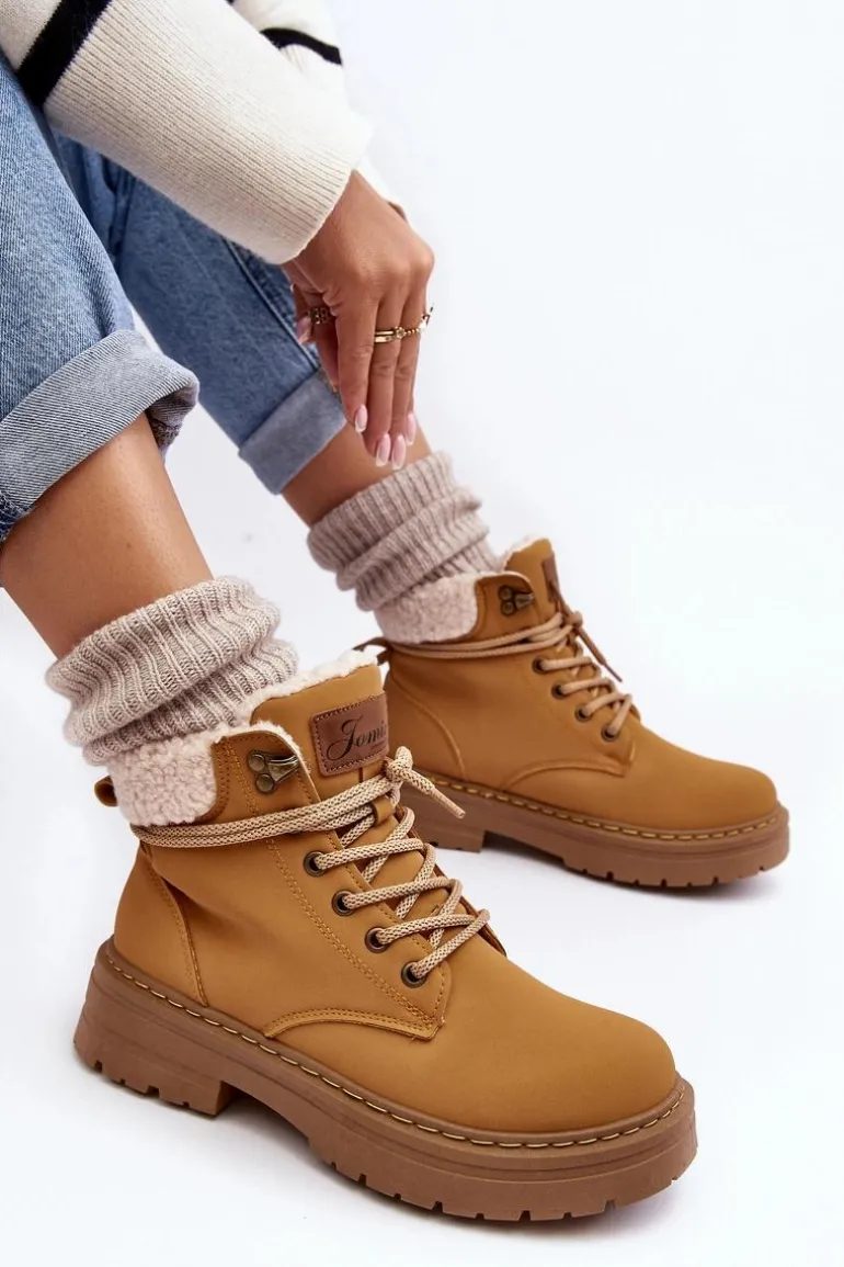 Trapery Damskie Skórzane Z Kożuchem Camel Lynnvia