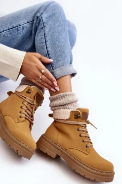 Trapery Damskie Skórzane Z Kożuchem Camel Lynnvia