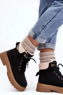 Trapery Damskie Skórzane Z Kożuchem Czarne Lynnvia