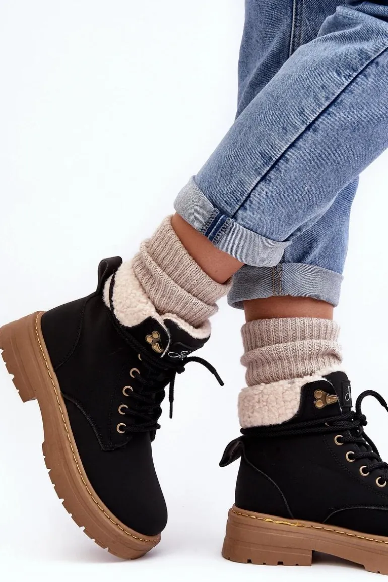 Trapery Damskie Skórzane Z Kożuchem Czarne Lynnvia