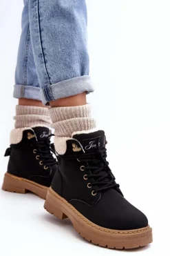 Trapery Damskie Skórzane Z Kożuchem Czarne Lynnvia