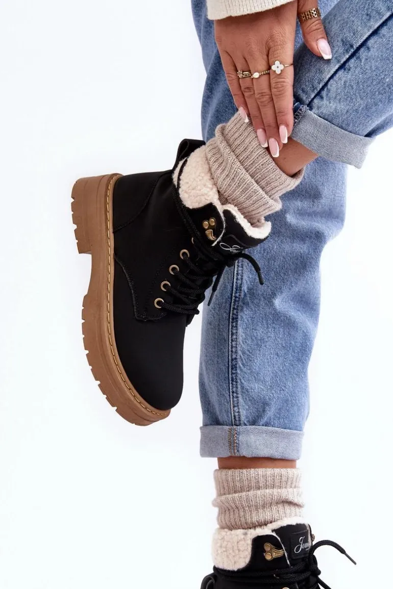 Trapery Damskie Skórzane Z Kożuchem Czarne Lynnvia