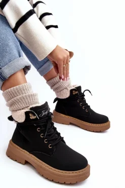 Trapery Damskie Skórzane Z Kożuchem Czarne Lynnvia