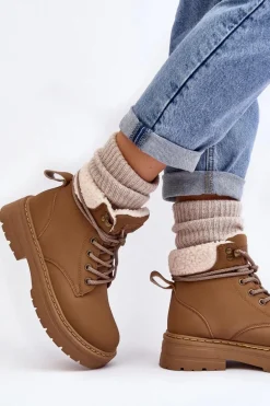 Trapery Damskie Skórzane Z Kożuchem Brązowe Lynnvia