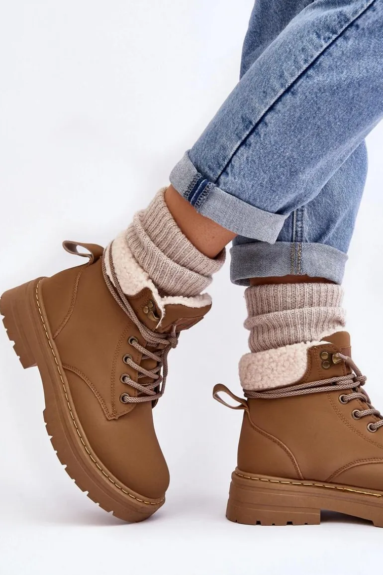 Trapery Damskie Skórzane Z Kożuchem Brązowe Lynnvia