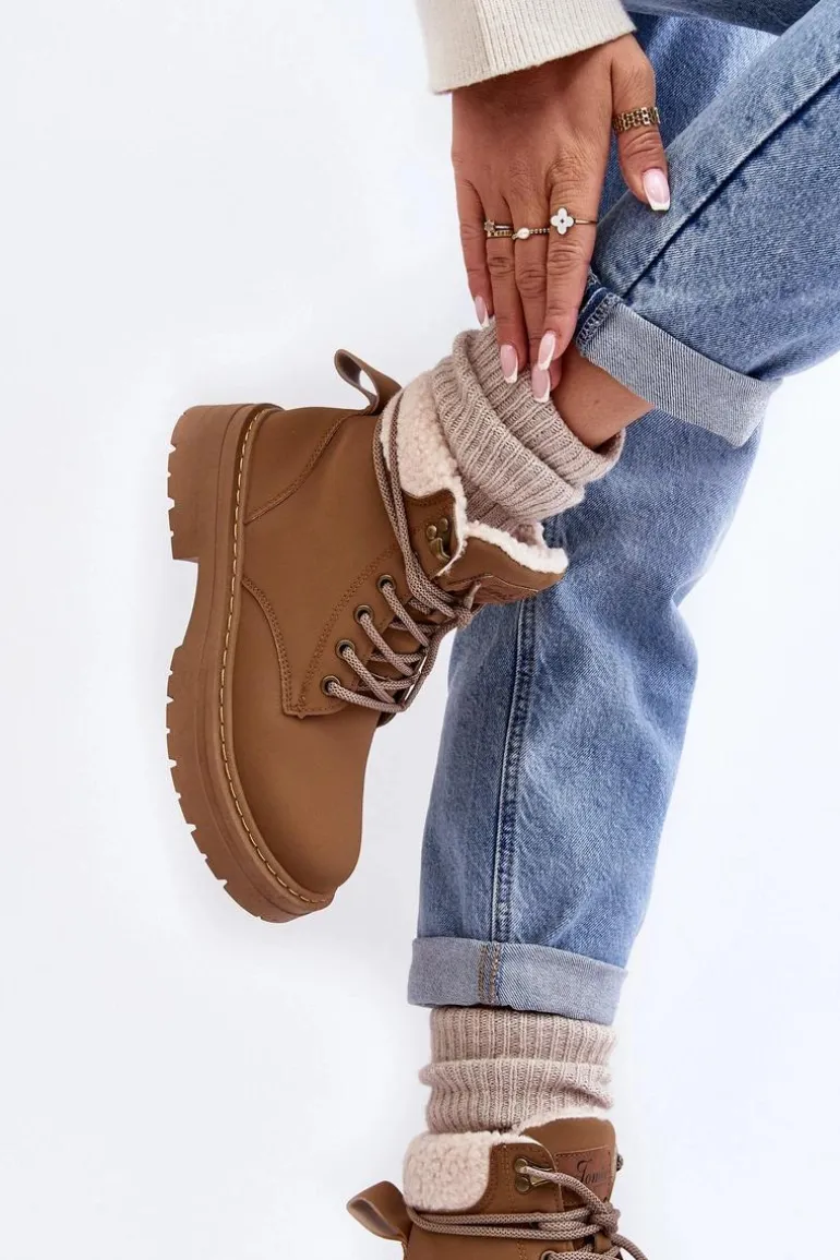 Trapery Damskie Skórzane Z Kożuchem Brązowe Lynnvia