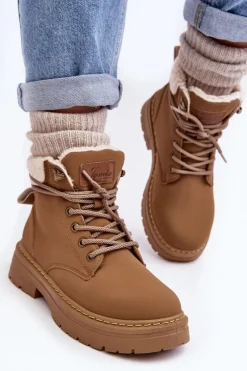 Trapery Damskie Skórzane Z Kożuchem Brązowe Lynnvia