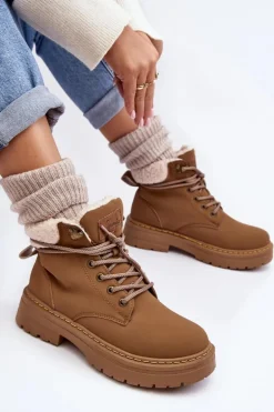 Trapery Damskie Skórzane Z Kożuchem Brązowe Lynnvia