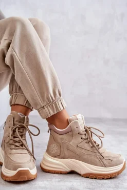 Trapery na platformie Lee Cooper LCJ-22-44-1352L Beżowe