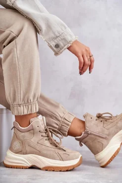 Trapery na platformie Lee Cooper LCJ-22-44-1352L Beżowe