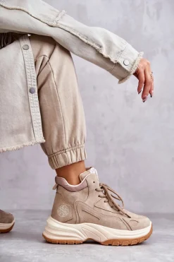 Trapery na platformie Lee Cooper LCJ-22-44-1352L Beżowe