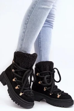 Trapery Śniegowce Damskie Z Wiązaniem Czarne Shala