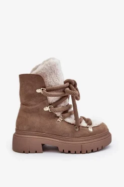 Trapery Śniegowce Damskie Z Wiązaniem Beżowe Shala