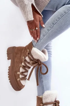 Trapery Śniegowce Damskie Z Wiązaniem Beżowe Shala