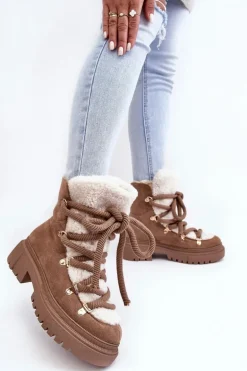 Trapery Śniegowce Damskie Z Wiązaniem Beżowe Shala