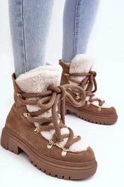 Trapery Śniegowce Damskie Z Wiązaniem Beżowe Shala
