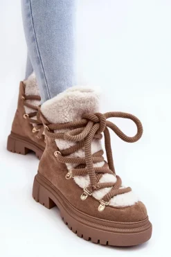 Trapery Śniegowce Damskie Z Wiązaniem Beżowe Shala