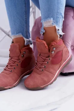 Trekkingowe Damskie Różowe Ocieplane Buty z Kożuszkiem Sheep