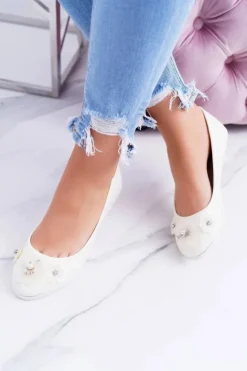 Vices | Lakierowane Pastelowe Damskie Balerinki Z Kwiatkiem Neli