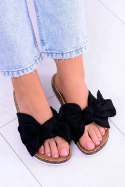 Vices Damskie Czarne Klapki Na Korku Kokarda Nina