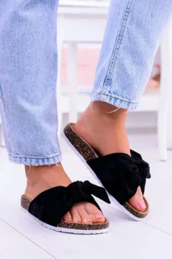 Vices Damskie Czarne Klapki Na Korku Kokarda Nina