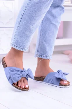 Vices Damskie Niebieskie Klapki Na Korku Kokarda Nina