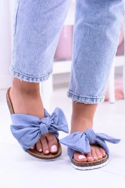 Vices Damskie Niebieskie Klapki Na Korku Kokarda Nina