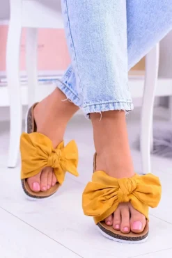 Vices Damskie Żółte Klapki Na Korku Kokarda Nina