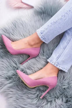 VICES Różowe Wysokie Szpilki W Szpic Zamsz Sellen