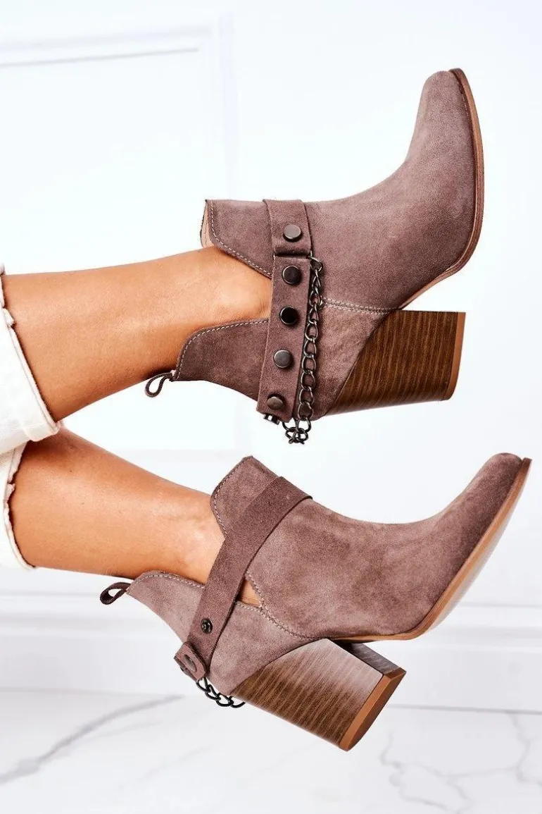 Welurowe Botki Na Słupku Lewski Shoes 2880 Brązowe