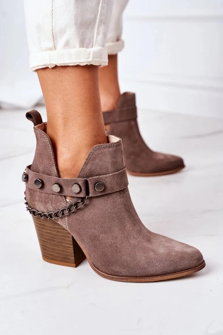 Welurowe Botki Na Słupku Lewski Shoes 2880 Brązowe