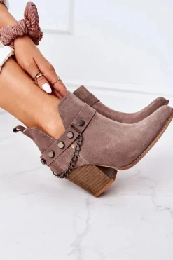 Welurowe Botki Na Słupku Lewski Shoes 2880 Brązowe