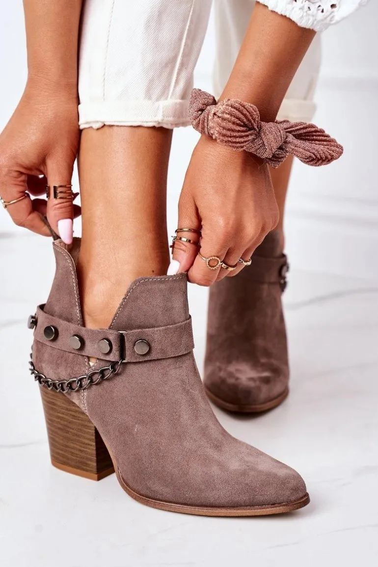 Welurowe Botki Na Słupku Lewski Shoes 2880 Brązowe