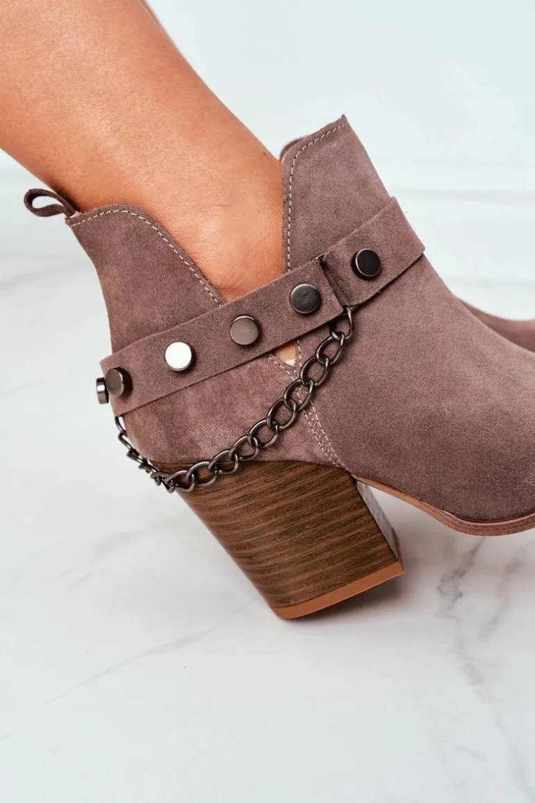 Welurowe Botki Na Słupku Lewski Shoes 2880 Brązowe