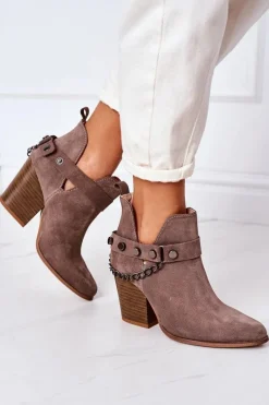 Welurowe Botki Na Słupku Lewski Shoes 2880 Brązowe