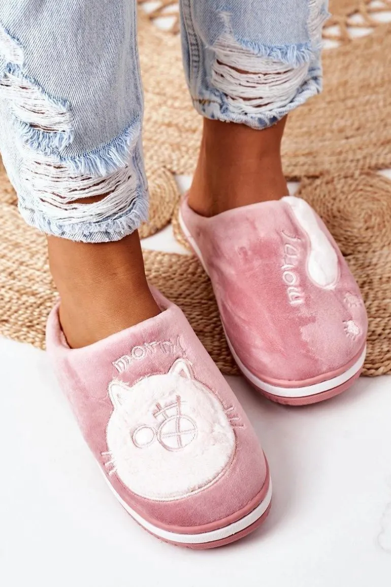 Welurowe Papcie Z Kotem Ciemnoróżowe Good Morning